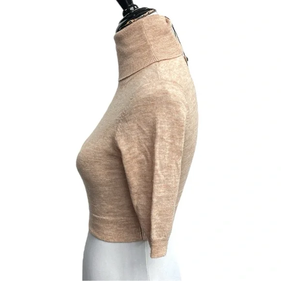 Zara Wool Blend Short Sleeve Turtleneck Crop Top Tan Size Small - Picture 4 of 12